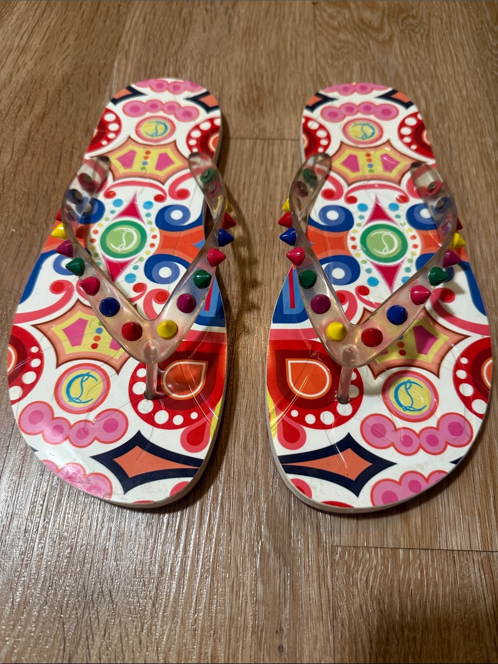 Christian Louboutin Multicolor Studded Flip Flop Slippers